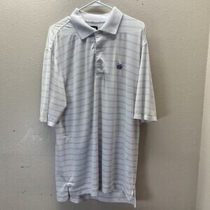 FootJoy FJ‎ Shirt Mens M Purple White Stripe Current Logo Polo Golf Performance